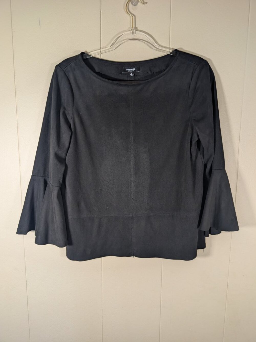 FAUX Leather Bell Sleeve Top Black Premise Studio S Flare Sleeve Boho